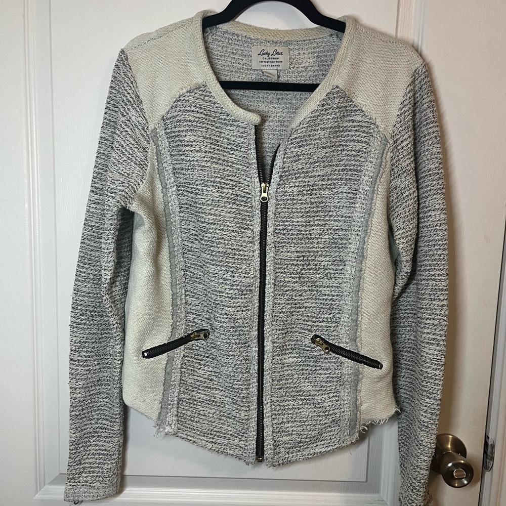 Lucky Brand Women's Textured knitted jacket - Gray and Cream